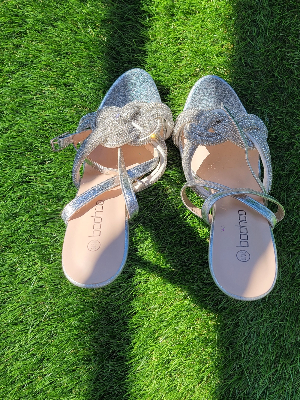boohoo Silver Metallic Knot Strap Sandals for Women